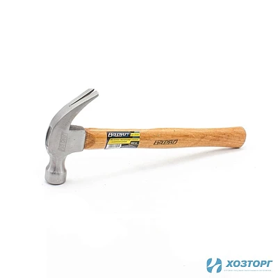 Молоток-гвоздодер 450гр. с деревянной ручкой кованый с магнитным держателем ВАРЯГ (6/48)