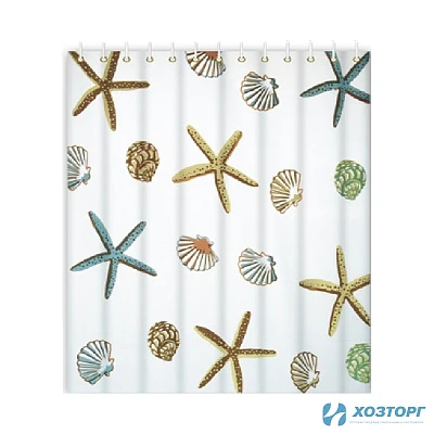 Шторка д/ванной 180х180 см, принт- морское дно, HAIBA 75061 (1/50)