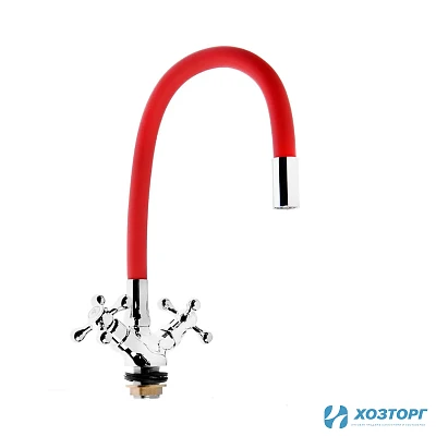 Смеситель  д/кухни DORON DС 1712RED-N, 1/2 керамика, красный, излив гибкий силиконовый, п/г (1/10)