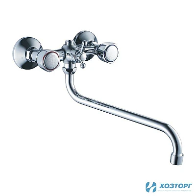 Смеситель д/ванны CRON 2309 1/2 керамика, хром, излив 30S, шаровый перек.душа (1/10)
