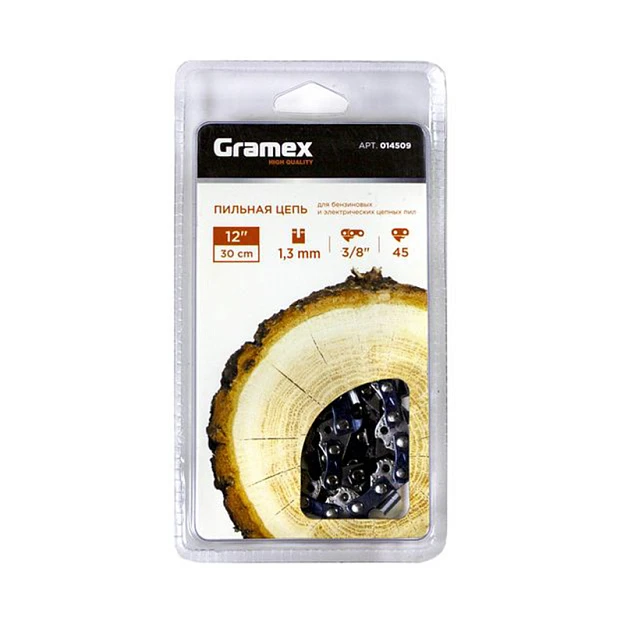 Цепь  пильная Gramex SEMI CHISEL 3/8" LP, 1,3мм, 45 звеньев ,блистер (1/100)