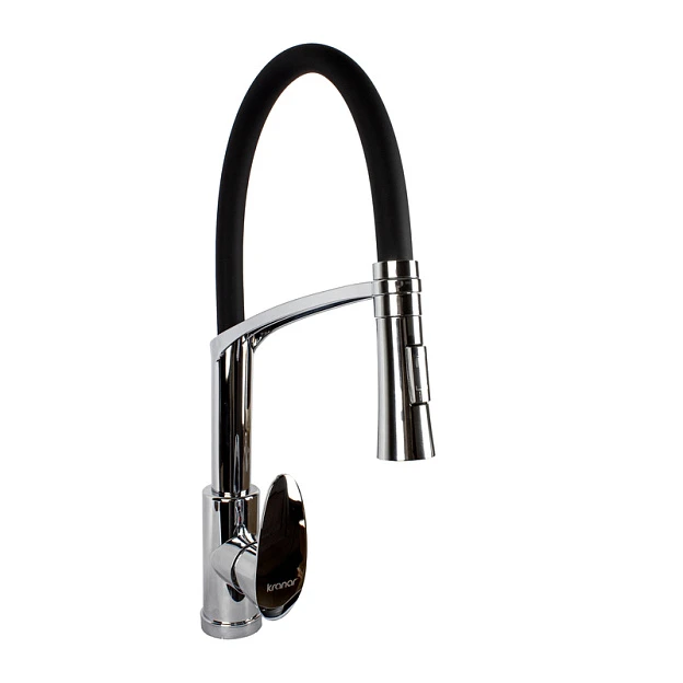 Смеситель  д/кухни Kranar KС 2628BLACK-P, ABS-пластик, хром,излив гибкий силиконовый , п/г, без подводки (1/20/300)