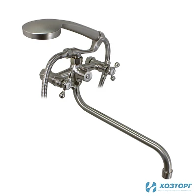 Смеситель  д/ванны DORON DВ 1313S-35S, 1/2 керамика, сатин, излив 350 мм, лейка 1 режим (1/10)