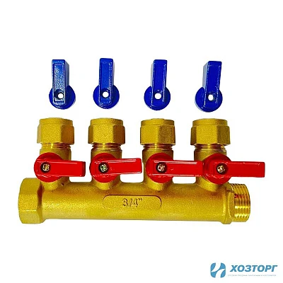 Коллектор c кранами 3/4*16 цанга на 4 выхода Damento Clima (1/30)