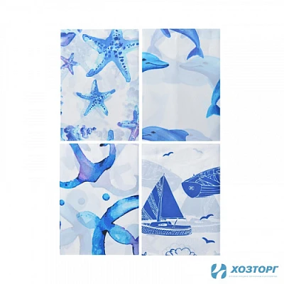 Шторка д/ванной 180х180 см, принт- морской бриз, VETTA 461-520 (1/24)