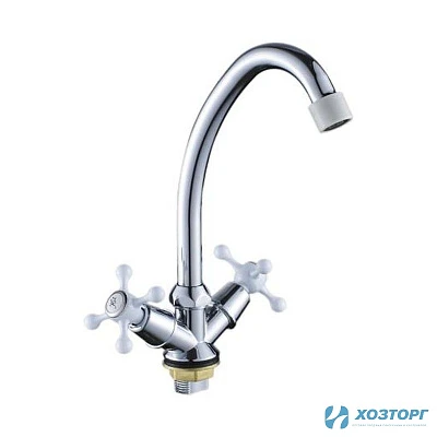 Смеситель д/к DORON D4927W керамика,белый, излив стандартный гусак, п/г,  без подводки (2/20)