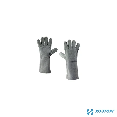 Краги спилковые 5-ти палые Серые, 14" (1/12)