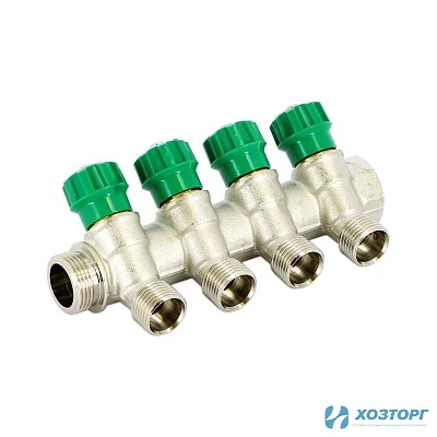 Коллектор с регулирующими вентилями под 45°, 3/4"г/ш х 1/2ш - 4 вых. по конус MR135N-3/4-4 TIM (4/16)