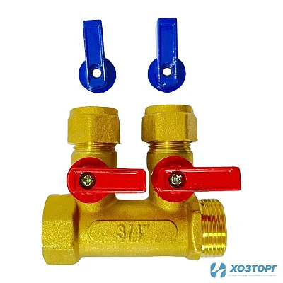 Коллектор c кранами 3/4*16 цанга на 2 выхода Damento Clima (1/60)