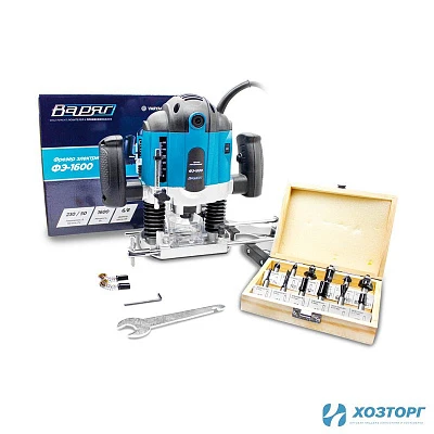 Фрезер  электрический ВАРЯГ ФЭ-1600 (1600Вт,16000-30000об/мин,цанга(патрон)6/8мм), набор фрез (12 предметов)(1/4)