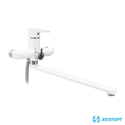 Смеситель  д/ванны DORON DВ 2144W-35L, шаровый, белый/хром, излив 350 мм, лейка 1 режим (1/10)