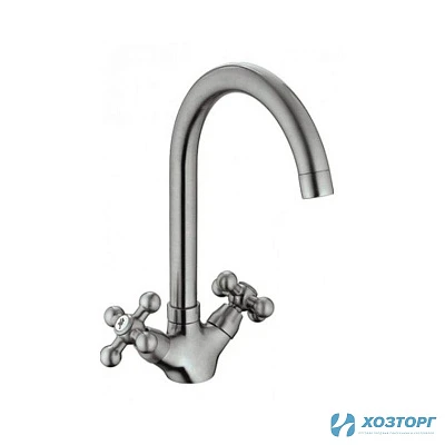 Смеситель кухня HAIBA 4119-5 ,1/2 керамика,  п/шп , толстый гусак, сатин (1/10)
