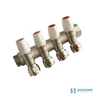 Коллектор с регулирующими вентилями под 45°, 1"г/ш х 16ц - 4 вых. MR135N-1-C-4 TIM (1/12)