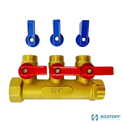 Коллектор с кранами 3/4"x1/2" на 3 выхода Damento Clima (1/40)