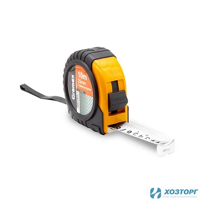 Рулетка 10 м х 25мм, с фиксатором, обрезиненный корпус GRAMEX HL-10 (6/60)