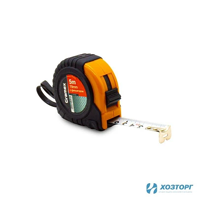 Рулетка  5 м х 19мм, с фиксатором, обрезиненный корпус GRAMEX HL-5 (12/120)