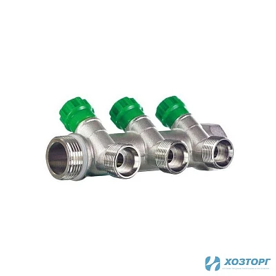 Коллектор с регулирующими вентилями под 45°, 3/4"г/ш х 1/2ш - 3 вых. по конус MR135N-3/4-3 TIM (5/20)