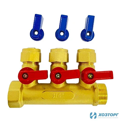 Коллектор c кранами 3/4*16 цанга на 3 выхода Damento Clima (1/40)