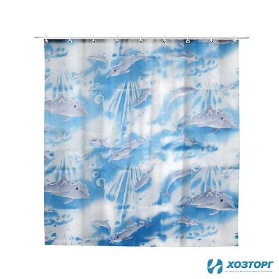 Шторка д/ванной 170х180 см, принт- дельфин, ПВХ, VETTA 461-060 (1/40)