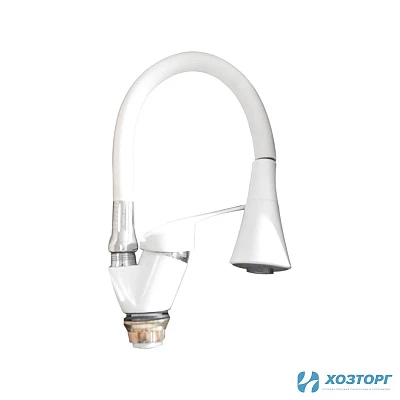 Смеситель д/кухни БЕЛЫЕ КОЛОДЕЗИ утка 40 мм, белый, излив гибкий силиконовый, аэр 2 реж, п/г TYE-2025 (1/10)