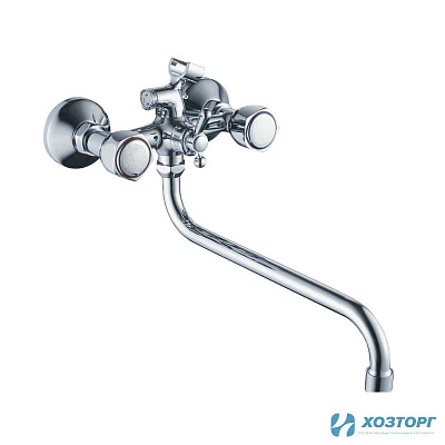 Смеситель д/ванны CRON 2209 1/2 керамика, хром, излив 30S, шаровый перек.душа (1/10)