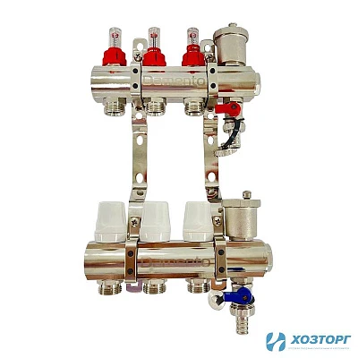 Коллекторная группа  1", 3 хода, латунный корпус с расходомерами Damento Clima DC3 (1/3)