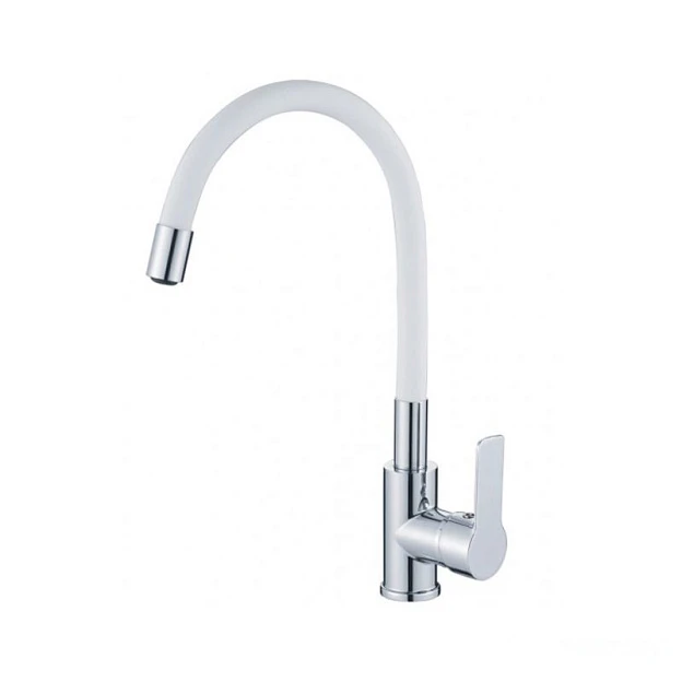 Смеситель  д/кухни DORON DC 2655WHITE-N, шаровый, белый, излив гибкий силиконовый, п/г (1/10)