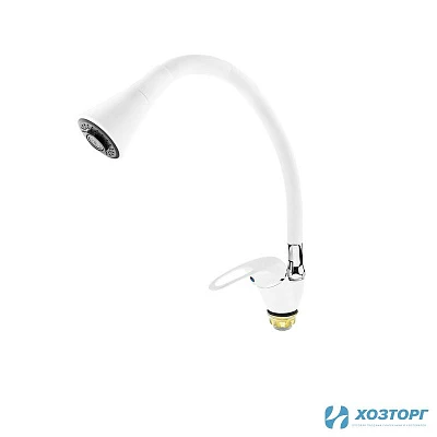 Смеситель д/кухни БЕЛЫЕ КОЛОДЕЗИ утка 40мм,белый,силиконовый излив,п/г аэрат 2-х реж.TYE-2109 (1/10)