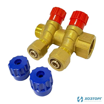 Коллектор c регулирующими вентилями под 45°, 3/4*16 цанга на 2 выхода Damento Clima (1/50)