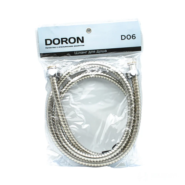 Шланг д/душа DORON D06, 150 см, оплетка: нерж.сталь, (рус/рус), пакет (1/100/1 200)