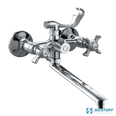 Смеситель д/ванны CRON 2224 1/2 керамика, хром, излив 35F, шаровый перек.душа (1/10)